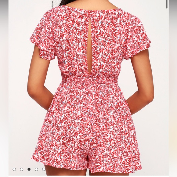 Lulus Red and White Flowy Floral Romper (XS) - Picture 2 of 8